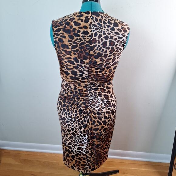 Vintage Y2K Cache Animal Print Leopard Print Bodycon Dress Ruched Women Size 10 - Picture 4 of 8